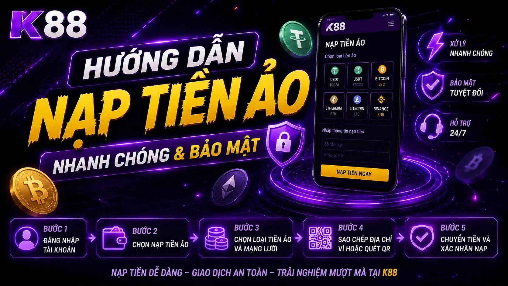 K88 Hướng Dẫn Nạp Tiền Qua Tiền Ảo  - Nhanh Chóng & Bảo Mật